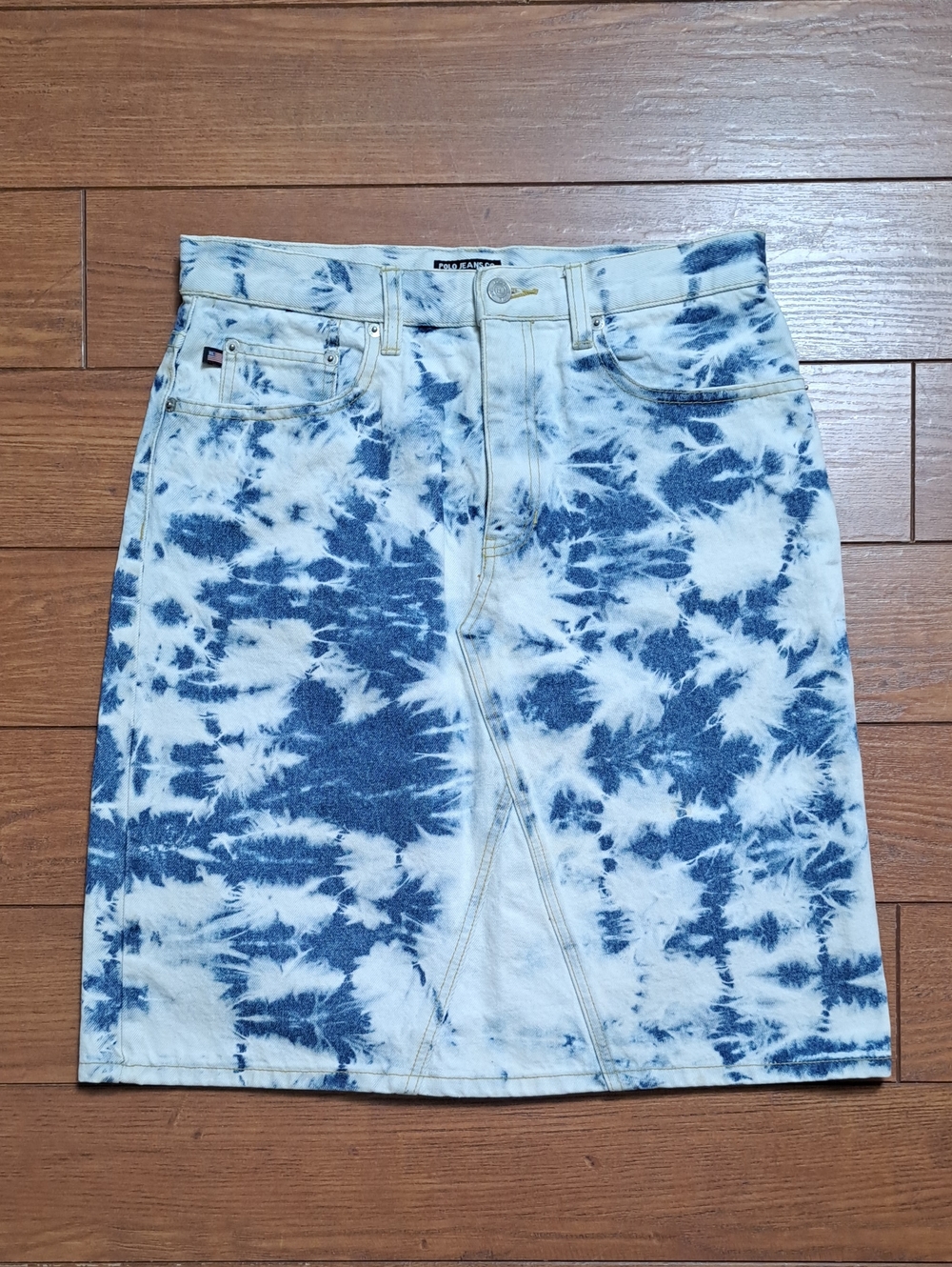 Vintage Polo Jeans Ralph Lauren Bleach Tie Dye Denim Skirt Size 6 Y2K 90s